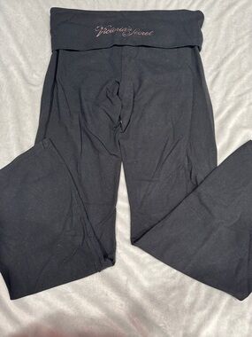 Victoria's Secret Black Fold-Over Waist Flare Leg Leggings with Script Logo